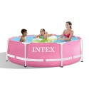 Rund fritstående pool i lyserød 244x76cm Intex Pink Metal Frame 28292 Tilbud