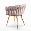 Designer lænestol i velour med armlæn og guld ben Versailles 