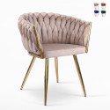 Designer lænestol i velour med armlæn og guld ben Versailles Udsalg