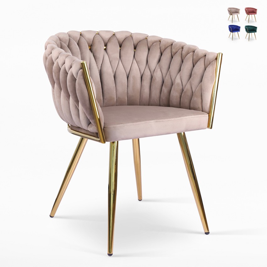 Designer lænestol i velour med armlæn og guld ben Versailles Udsalg Designer lænestol i velour med armlæn og guld ben Versailles Udsalg