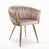 Designer lænestol i velour med armlæn og guld ben Versailles Pris