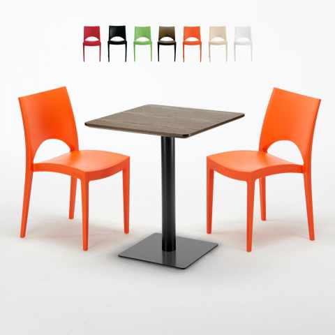 Kiss træeffekt cafebord sæt: 2 Paris farvet stole og 60cm kvadratisk bord Kampagne