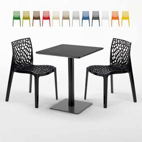 Licorice helt sort café sæt: 2 Gruvyer farvet stole, 60cm kvadratisk bord Kampagne
