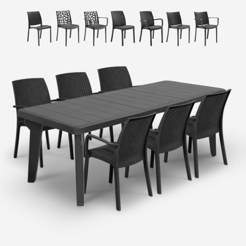 Sæt med havebord med udtræk 160-220cm og 6 stole i sort Liri Dark Kampagne
