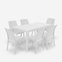 Havemøbelsæt med havebord i rattan 150x90cm og 6 stole i hvid Meloria Light På Tilbud