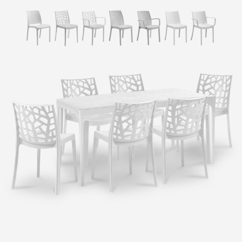 Havemøbelsæt med havebord 150x90cm og 6 udendørs stole i hvid Sunrise Light Kampagne