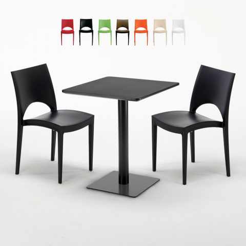 Licorice helt sort cafebord sæt: 2 Paris farvet stole, 60cm kvadratisk bord Kampagne
