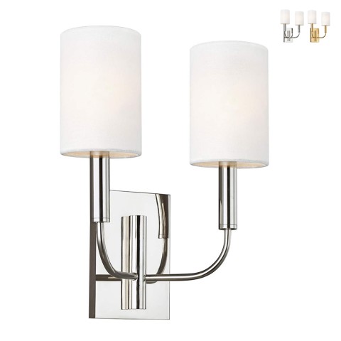 Væglampe i klassisk stil med 2 hvide lampeskærme af stof Brianna2 Kampagne