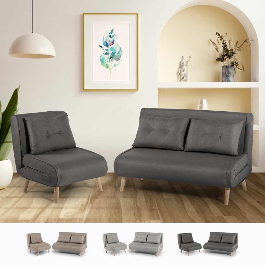 Sæt med 2-personers sovesofa og fold-ud lænestol sovestol i stof Sienna Kampagne