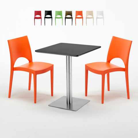 Pistachio sort cafebord sæt: 2 Paris farvet stole og 60cm kvadratisk bord