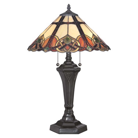Tiffany bordlampe i klassisk stil med farverig lampeskærm Cambridge Kampagne