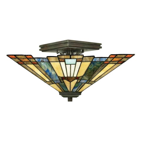 Tiffany loftlampe med klassisk farverig lampeskærm 2 lys Inglenook Kampagne