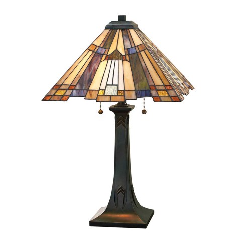 Tiffany bordlampe med 2 lys klassisk still til stue og kontor Inglenook Kampagne