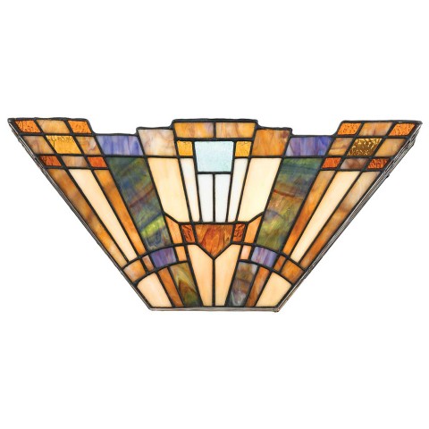 Væglampe i Tiffany stil med farverig glas lampeskærm 2 lys Inglenook Kampagne