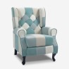 Relax lænestol med patchwork mønster og blå fodskammel Ethron På Tilbud
