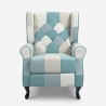 Relax lænestol med patchwork mønster og blå fodskammel Ethron Tilbud