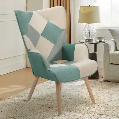 Sofa stue skandinavisk patchwork stil hvid blå Chapty Kampagne