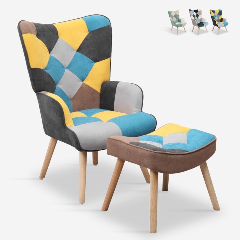 Sæt med patchwork lænestol og skammel i skandinavisk stil Chapty Plus Kampagne
