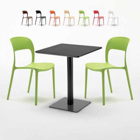 Licorice helt sort café sæt: 2 Restaurant farvet stole, 60cm kvadratisk bord Kampagne