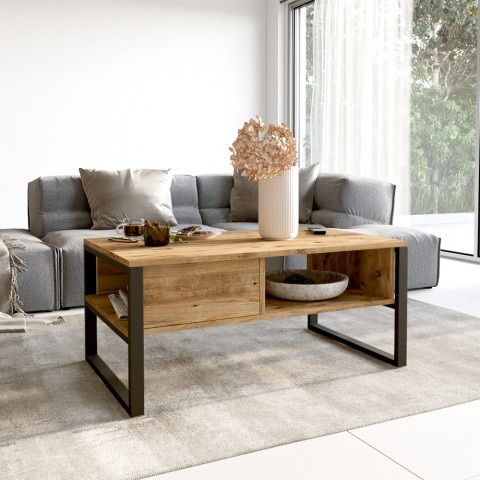 Sofabord 100x60cm industriel stil i træ og metal Maupin Kampagne