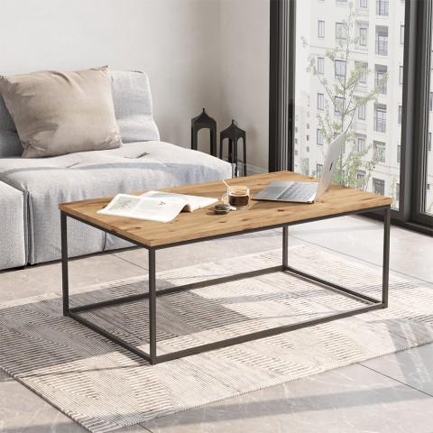 Sofabord i træ og metal minimalistisk industriel design 100x60cm Nael Kampagne