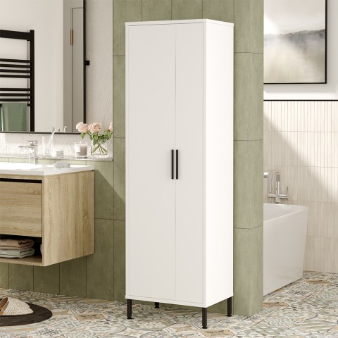 Badeværelsesskab høj skab 2 døre hvid closet 50x36x175cm Livry Kampagne