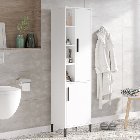 Skab til badeværelse i hvid 2 låger med hylder 45x36x184cm Femmy Kampagne
