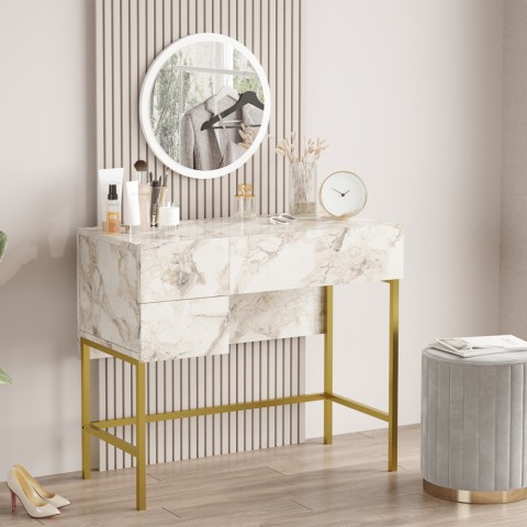 Mobil makeup-konsol med spejl 3 skuffer hvid marmor guld ben Helier Kampagne