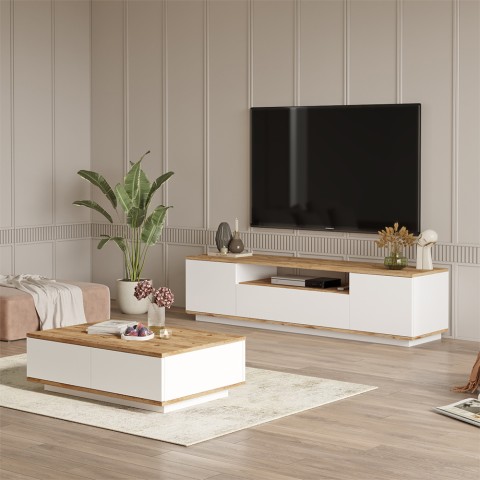 Sæt med tv-bord og sofabord i hvid træ til stuen moderne design Award Kampagne