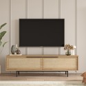 Tv-bord i træ 160x36cm 2 låger med rattan-effekt Bayeaux Tilbud