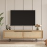 Tv-bord i træ 160x36cm 2 låger med rattan-effekt Bayeaux Tilbud