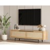 Tv-bord i træ 160x36cm 2 låger med rattan-effekt Bayeaux Udsalg