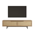 Tv-bord i træ 160x36cm 2 låger med rattan-effekt Bayeaux På Tilbud