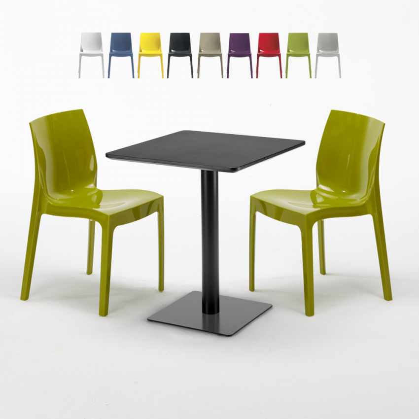 Licorice helt sort cafebord sæt: 2 Ice farvet stole, 60cm kvadratisk bord Kampagne