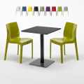 Licorice helt sort cafebord sæt: 2 Ice farvet stole, 60cm kvadratisk bord Kampagne