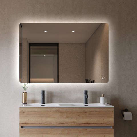 Spejl til badeværelse bagbelyst med LED lys 70x90cm rektangulær Strokkur L Kampagne