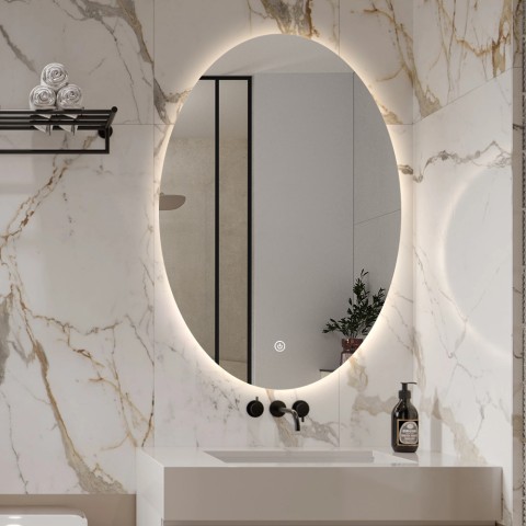 Ovalt badeværelsesspejl 60x80cm med LED bagbelysning Sodin L Kampagne
