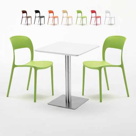Hazelnut hvid cafebord sæt: 2 Restaurant farvet stole og 60cm kvadratisk bord
