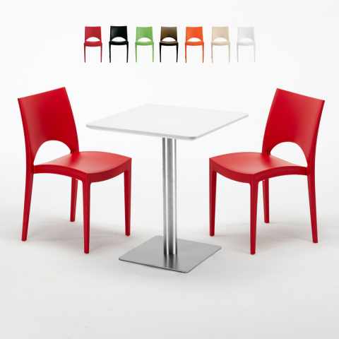 Hazelnut hvid cafebord sæt: 2 Paris farvet stole og 60cm kvadratisk bord