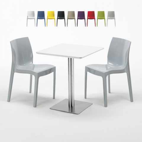 Hazelnut hvid cafebord sæt: 2 Ice farvet stole og 60cm kvadratisk bord