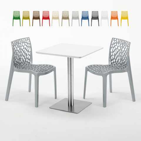 Hazelnut hvid cafebord sæt: 2 Gruvyer farvet stole og 60cm kvadratisk bord