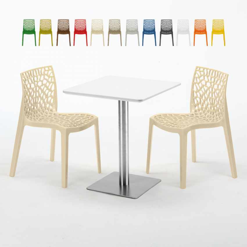 Hazelnut hvid cafebord sæt: 2 Gruvyer farvet stole og 60cm kvadratisk bord På Tilbud