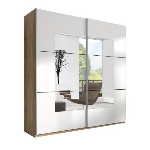 Garderobeskab med skydedøre og spejl til soveværelse 180x60x210 egetræ hvid Elaisa Kampagne