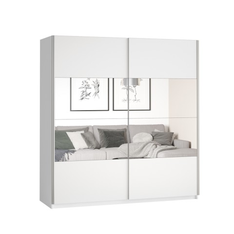 Garderobeskab med skydedøre spejl til soveværelse 180x60x210 hvid Sidey Kampagne