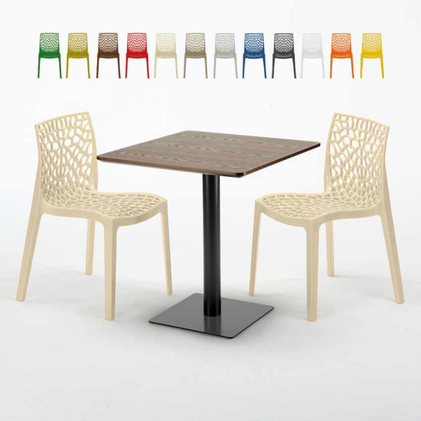 Melon træeffekt cafebord sæt: 2 Gruvyer farvet stole og 70cm kvadratisk bord Tilbud