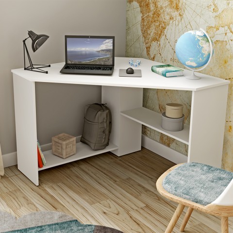 Hjørne skrivebord pladsbesparende hvid til kontor studie 80x80x73cm Keniro Kampagne