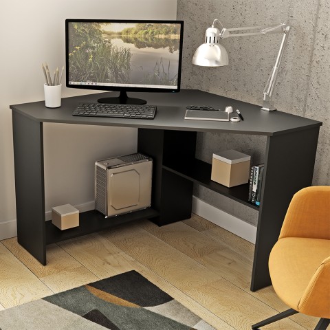 Hjørne skrivebord i sort 80x80x73cm pladsbesparende til kontor studie Newman Kampagne