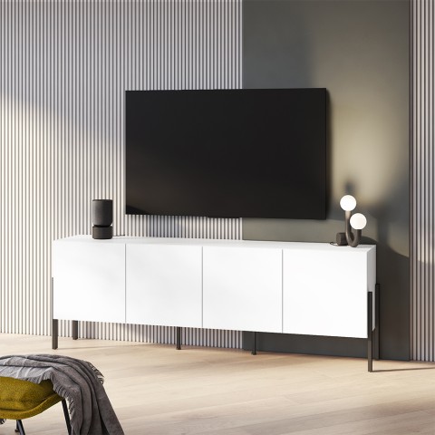 Tv-møbel i hvid moderne minimalistisk design med 4 skabslåger 200x40x69cm Gardon Kampagne