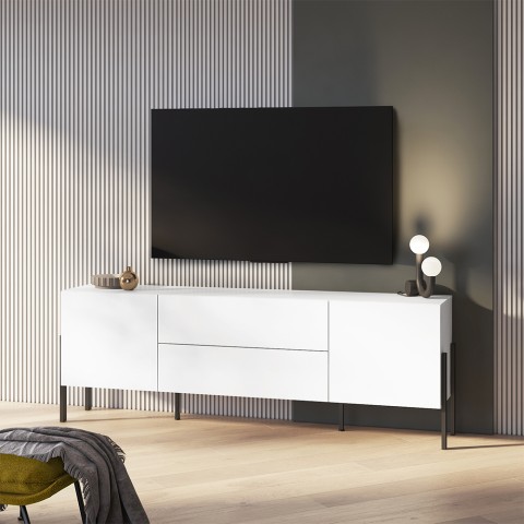 TV-møbel 2 skabe 2 skuffer i hvid minimalistisk moderne design Kaveh Kampagne
