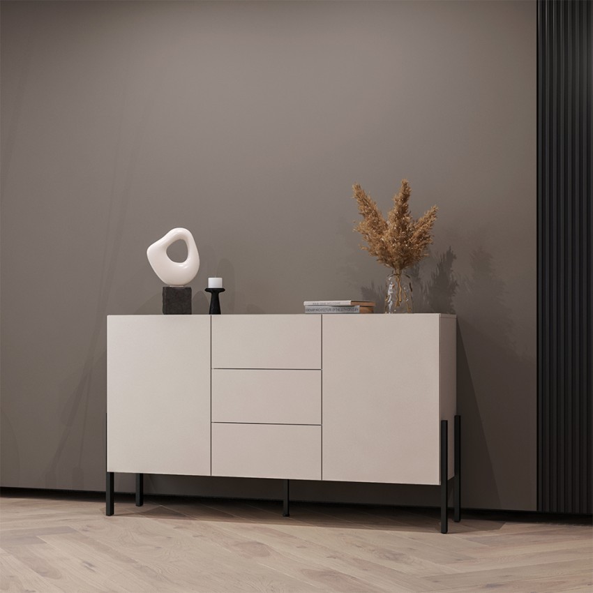 Skænk med 2 skabe 3 skuffer i beige moderne design 154x40x89cm Autrey Kampagne